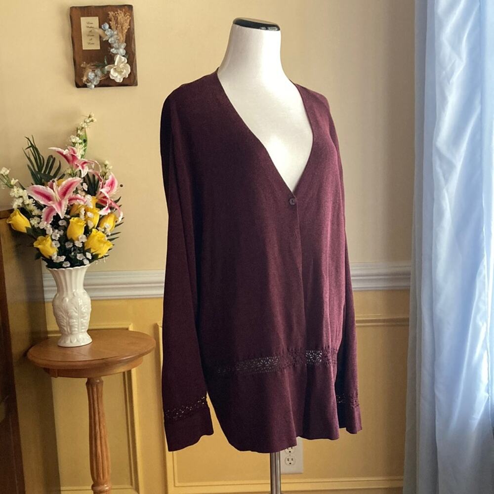 Liz Claiborne Eggplant V-neck Cardigan, Size 3X